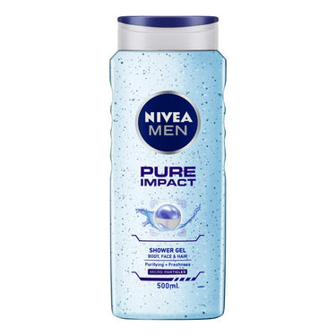 NIVEA Men Face Wash, Deep Impact Intense Clean, 100g And NIVEA Men Pure Impact Shower Gel, 500ml, Hair, Face & Body Wash